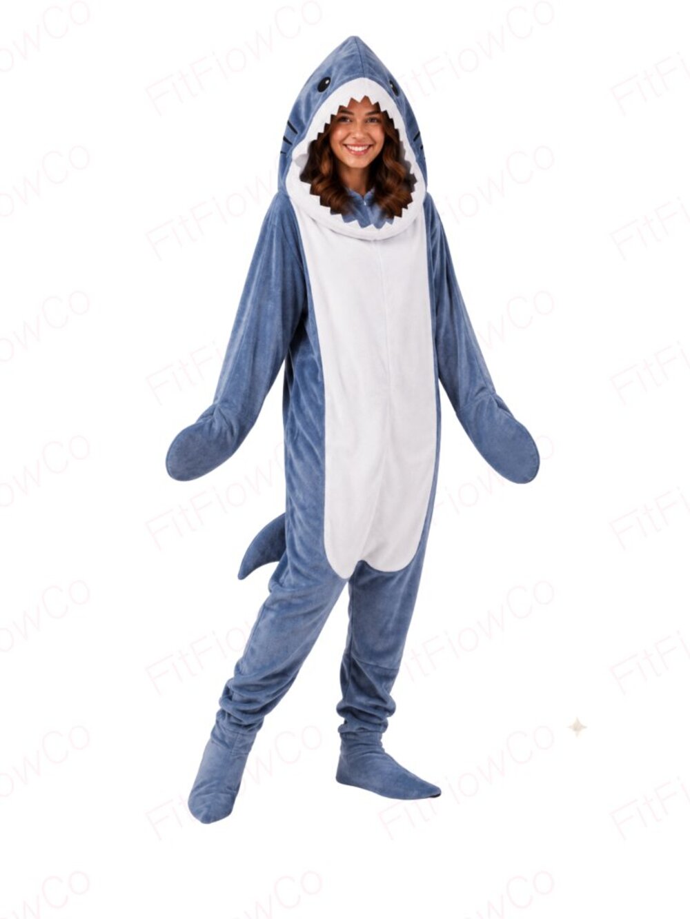 Plush Shark Costume XS Full Body Pull On 3D Teeth Fins Tail Halloween